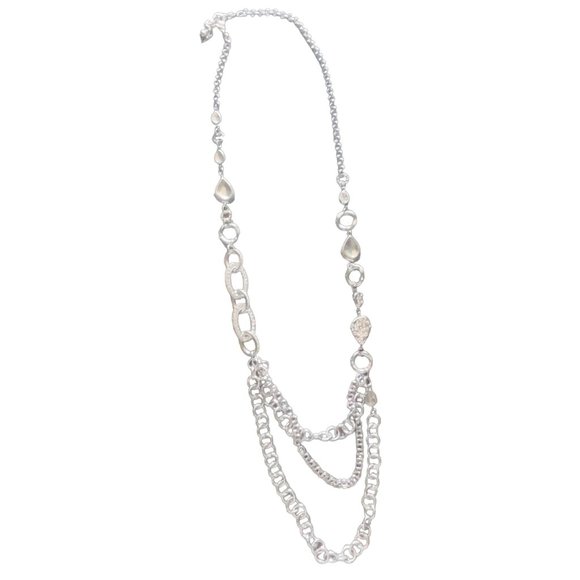 Chico's Jewelry - Chico's Silver Small Rhinestones Multi Layer Long Necklace Medium